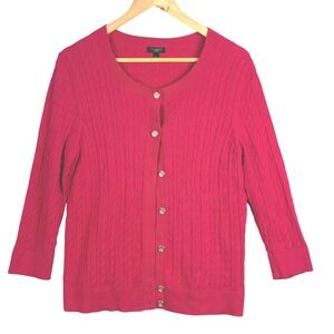 Talbots Woman 3/4 Sleeve Button Front Cable Knit Cotton Cardigan Sweater 1X Pink